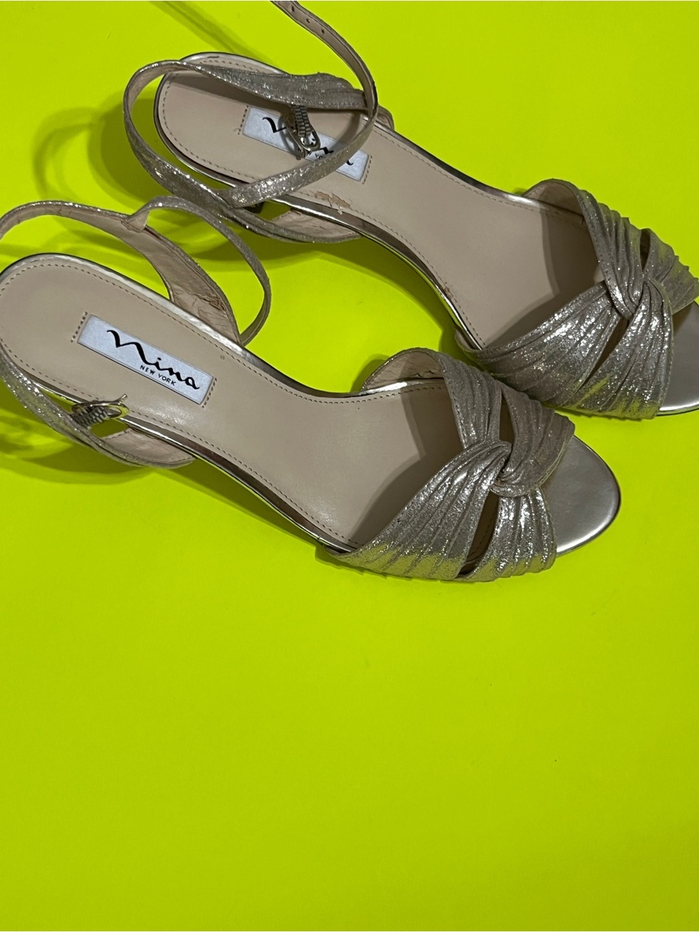Nina Shimmery Gold Knotted Open-Toe Heels